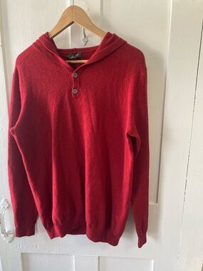 ibex Red Hooded V-Neck Knit Pullover